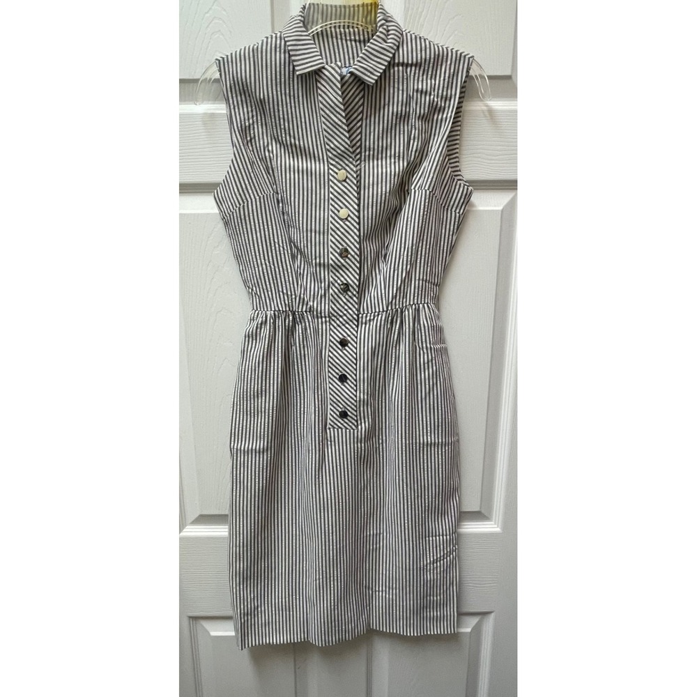 Vintage 1950s Sue Brett Shirtdress Striped Sleeveless Rockabilly Dress Size 9